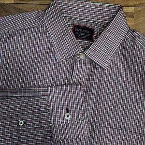 UNTUCKit Pio Cesare Plaid Slim Fit Long Sleeve Shirt Red/Blue Size Small‎ Euc